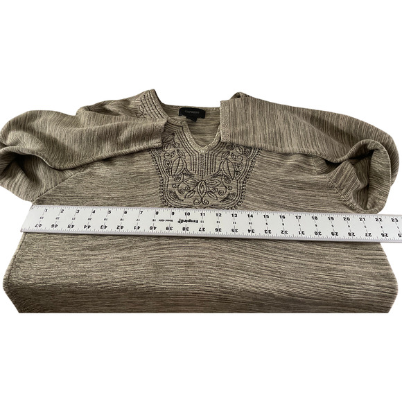 Express Women's Sweater Size Large Cotton V-Neck Embroidered Brown Striped - Picture 4 of 9